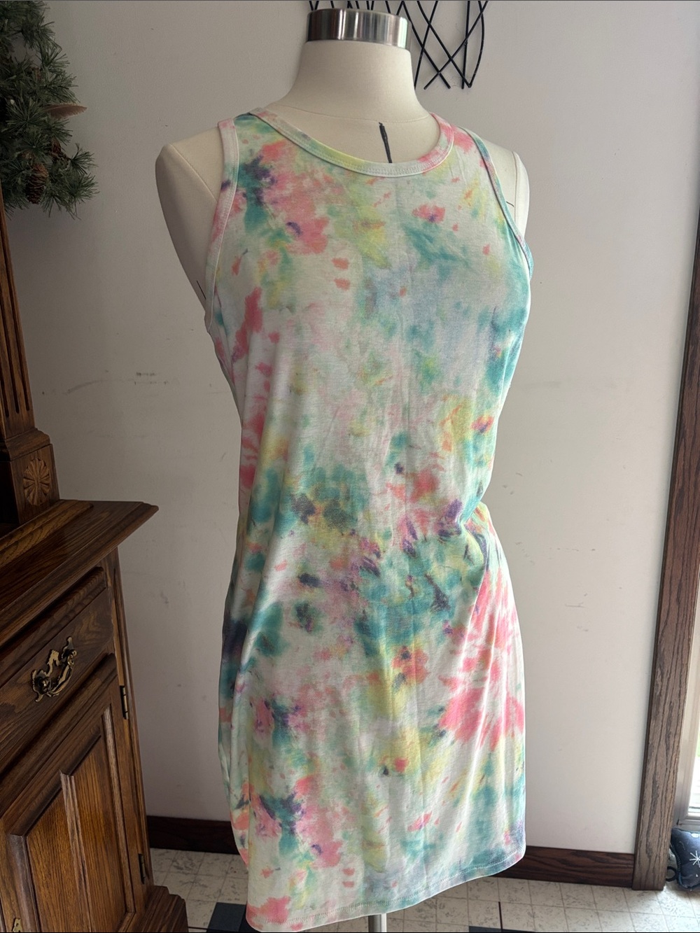SO Pastel Tie-Dye Tank Mini Dress in Pink, Blue, Green, Yellow